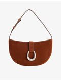 Staud Harlow Crescent suede shoulder bag, imported from the UK