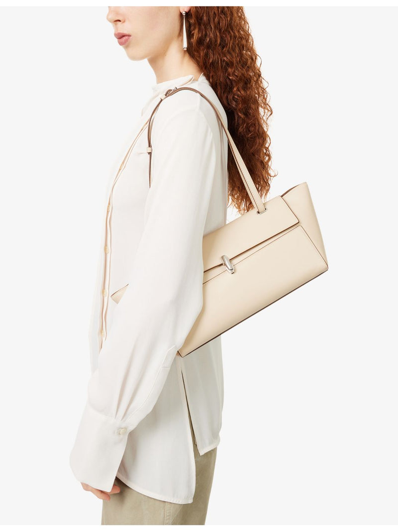 Savette Symmetry Trapeze leather shoulder bag with silver hardware (British brand)