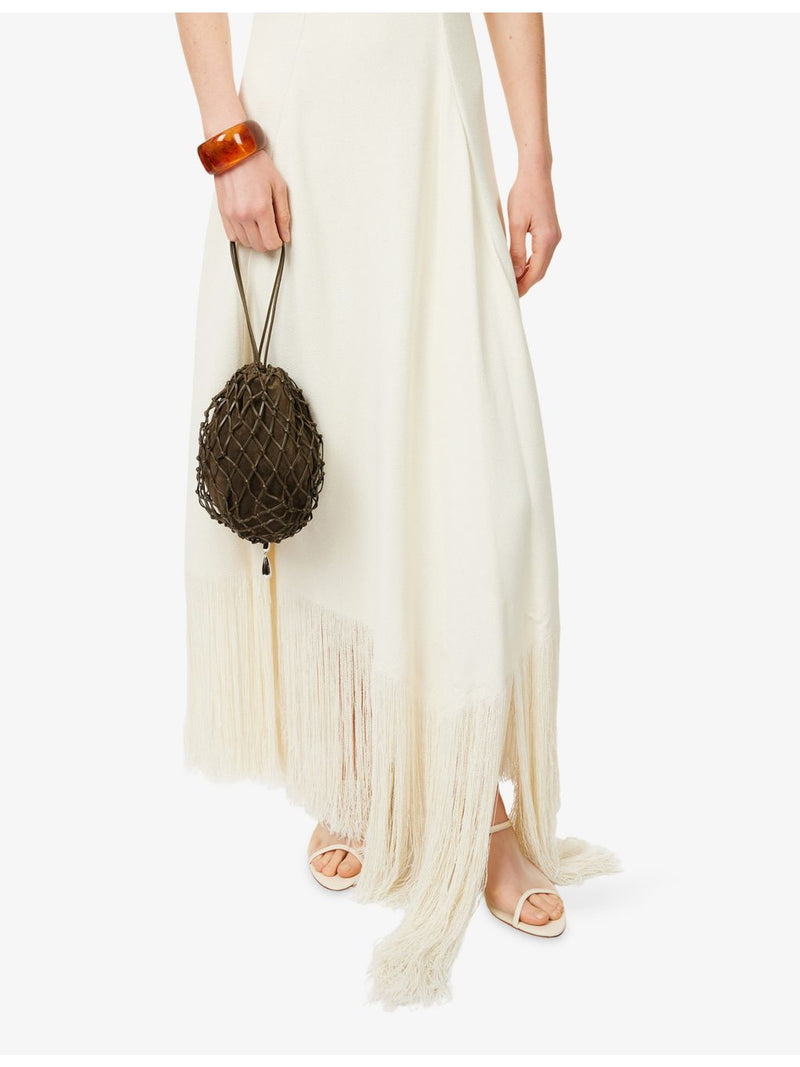 Savette macrame suede and leather pouch 22cm, imported from the UK