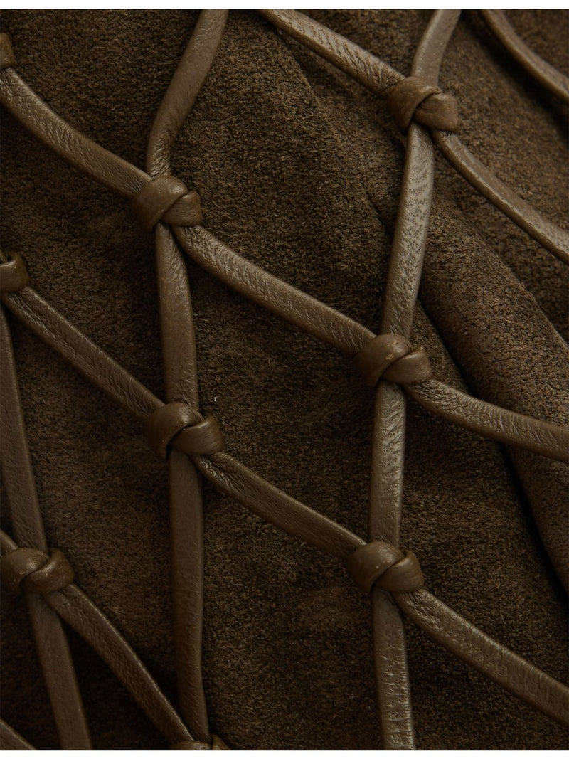 Savette macrame suede and leather pouch 22cm, imported from the UK