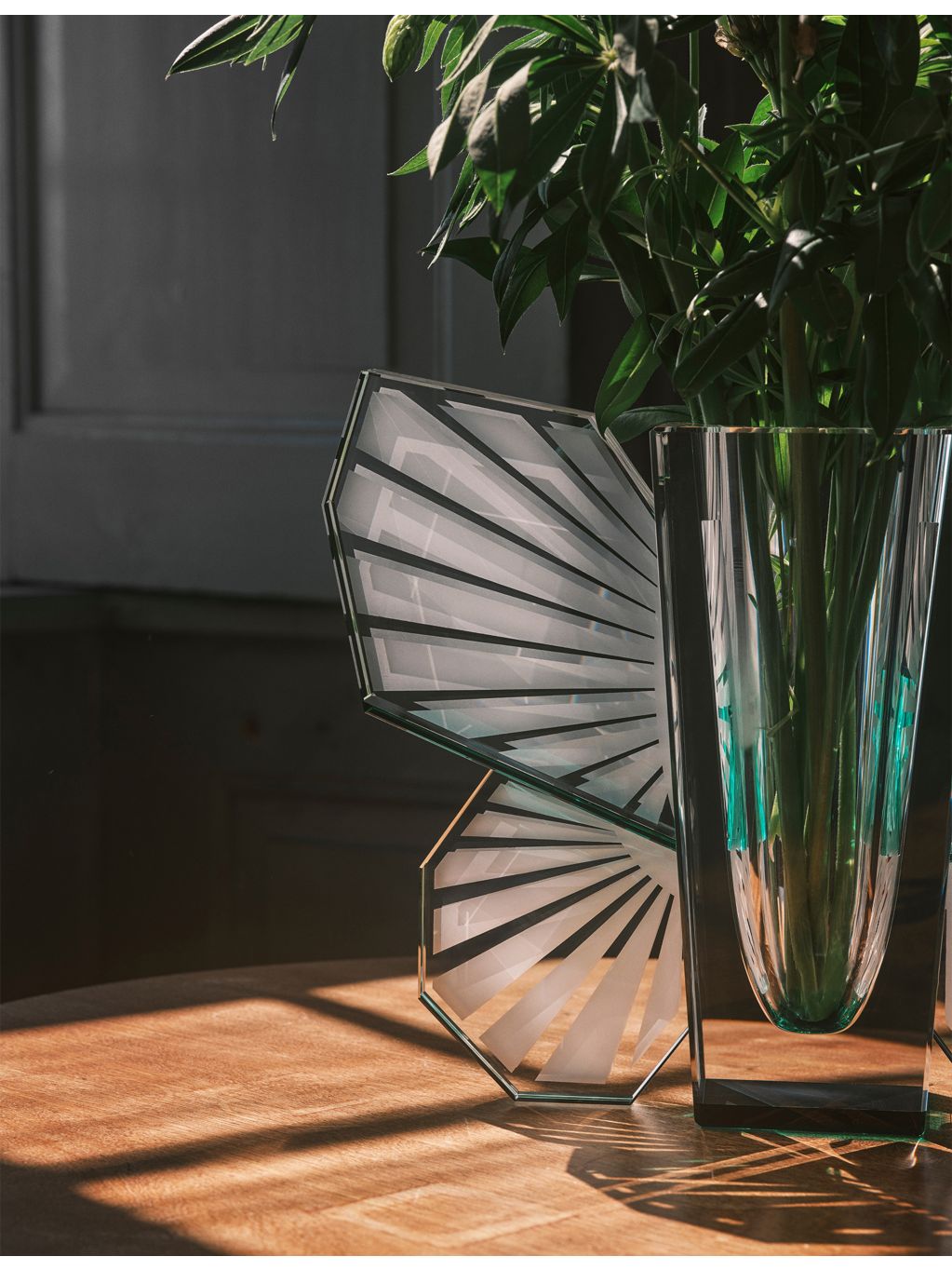 Reflections Copenhagen crystal vase hand-cut engraved 38cm tall, UK version