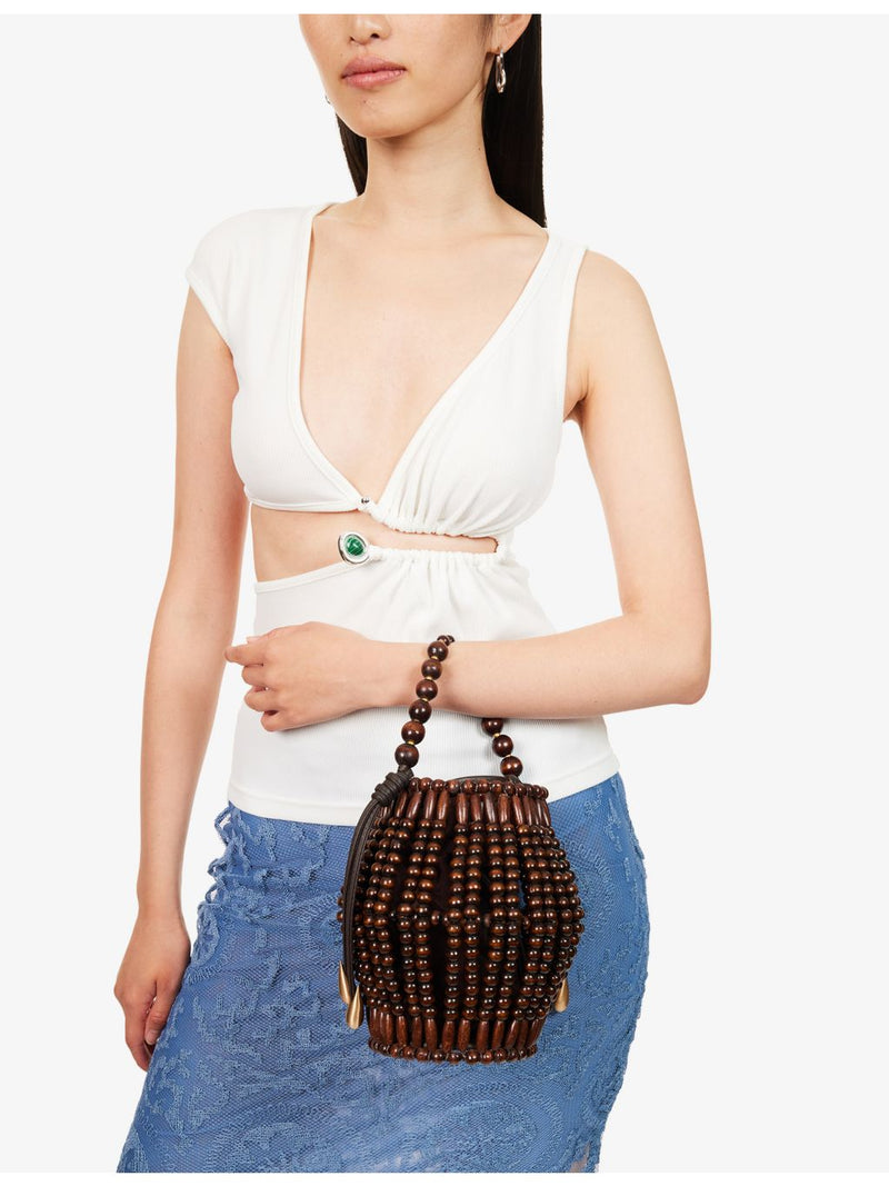 Cult Gaia Lanterna wood top-handle bag with brass hardware, UK version
