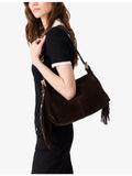 Maje suede shoulder bag with fringing, imported from the UK