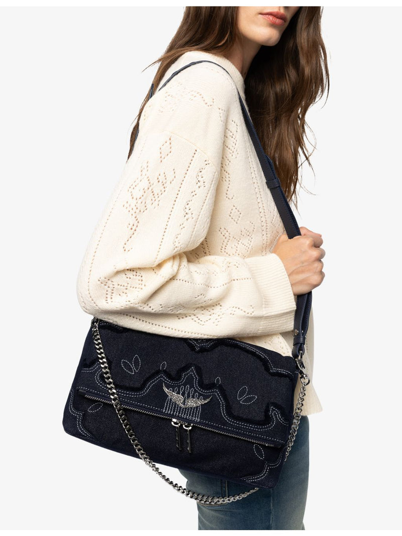 Zadig&Voltaire Rocky II denim shoulder bag with chain straps, UK version