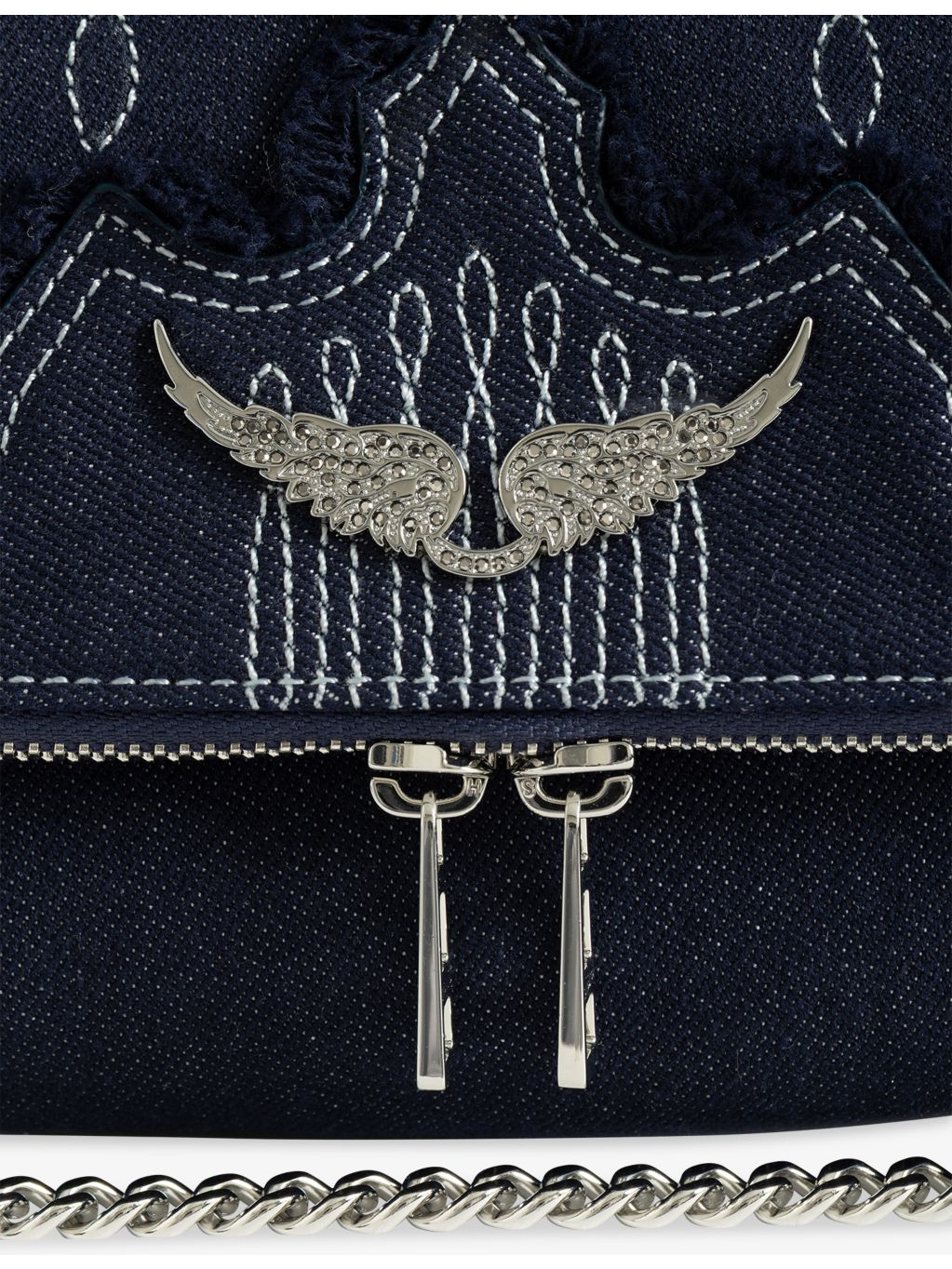 Zadig&Voltaire Rocky II denim shoulder bag with chain straps, UK version