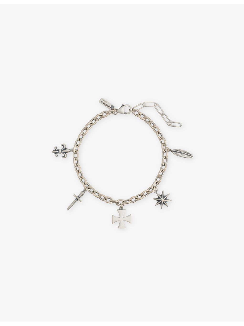 Commonlines sterling silver charm bracelet with cross and feather charms, UK version