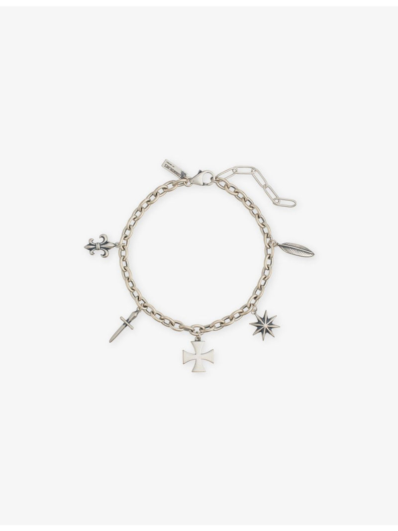 Commonlines sterling silver charm bracelet with cross and feather charms, UK version