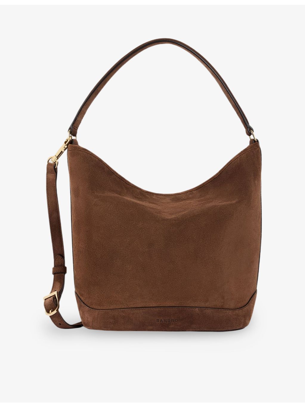 Sandro Tangoso suede bucket bag with gold-tone hardware (British brand)