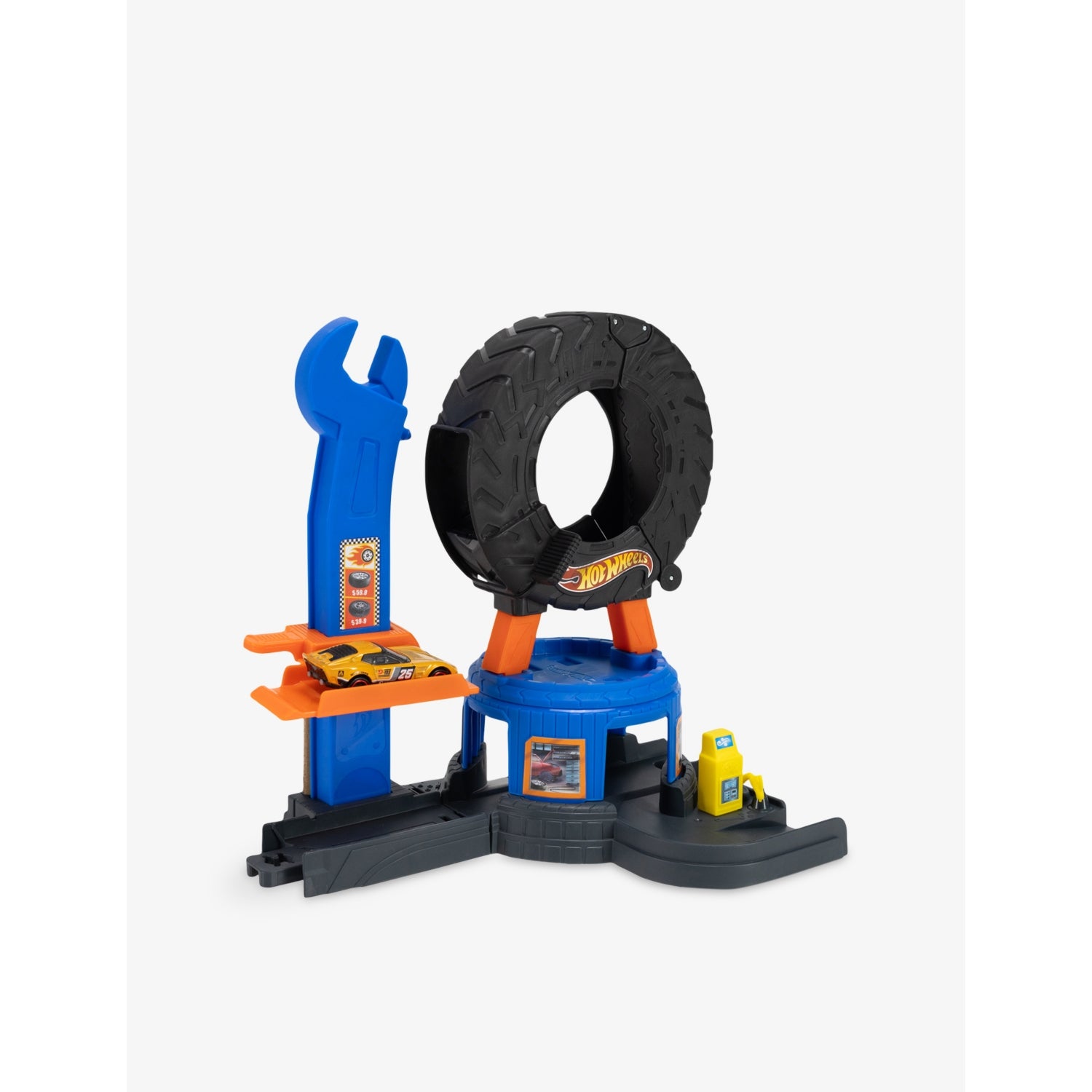 Hot Wheels City Downtown Tire Shop Playset with tow truck - British product
