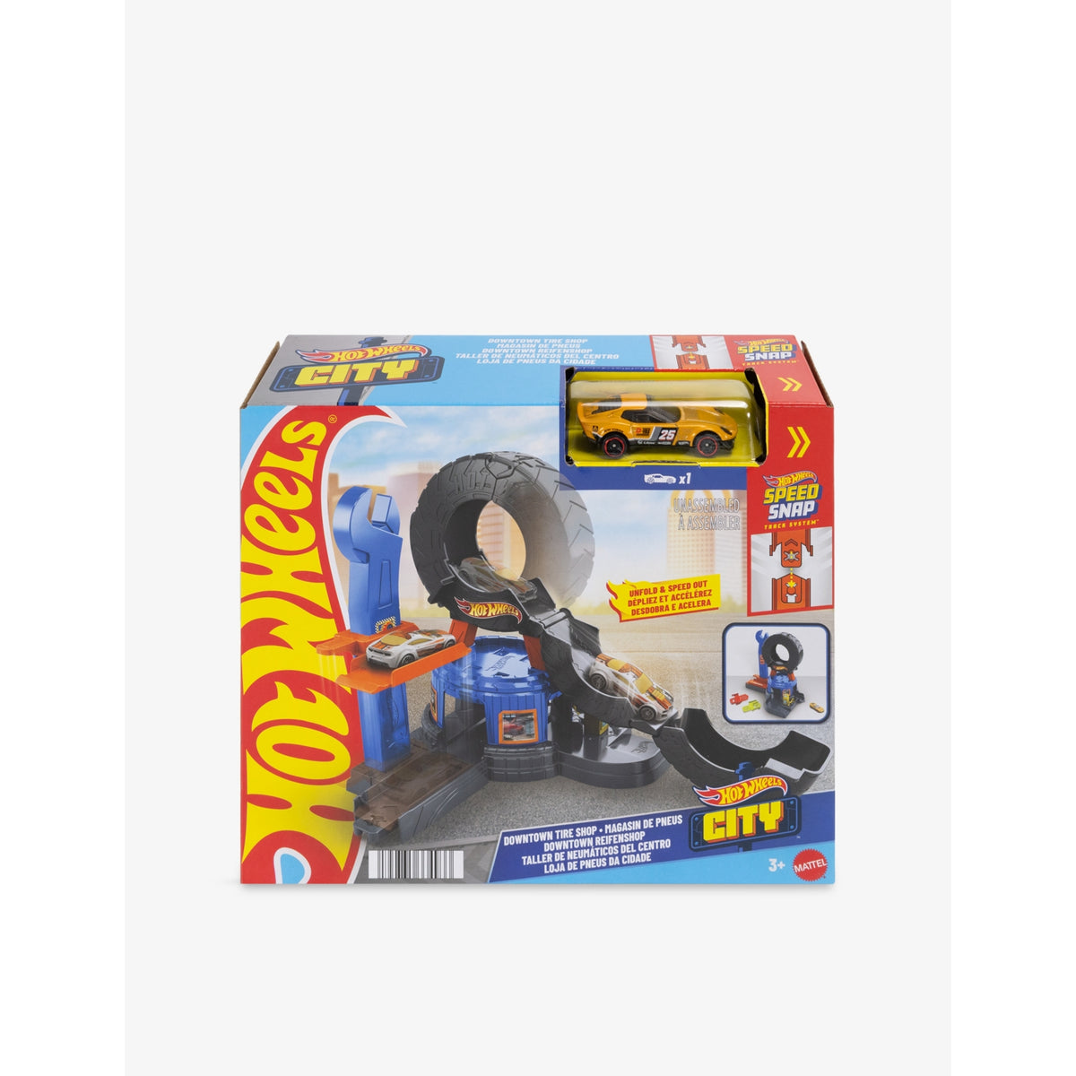 Hot Wheels City Downtown Tire Shop Playset with tow truck - British product