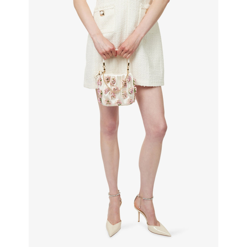 Self-Portrait flower-embellished satin bucket bag - British product