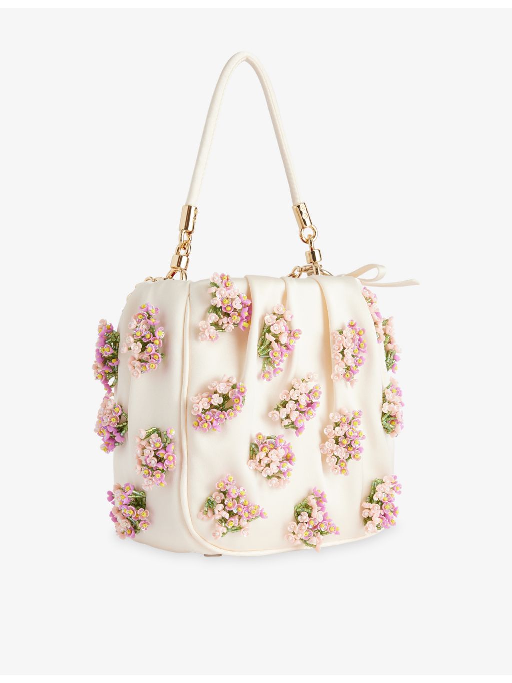 Self-Portrait flower-embellished satin bucket bag - British product