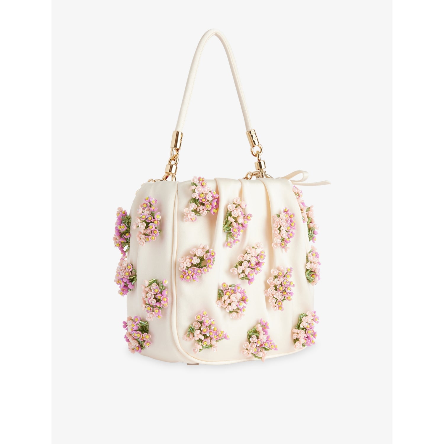 Self-Portrait flower-embellished satin bucket bag - British product