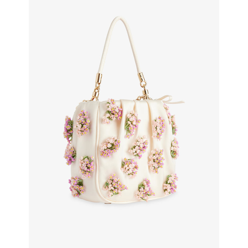 Self-Portrait flower-embellished satin bucket bag - British product