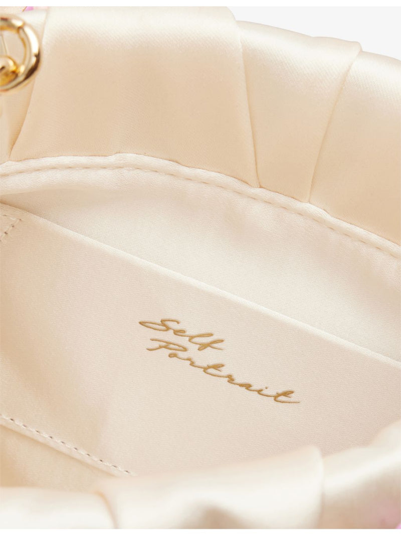 Self-Portrait flower-embellished satin bucket bag - British product