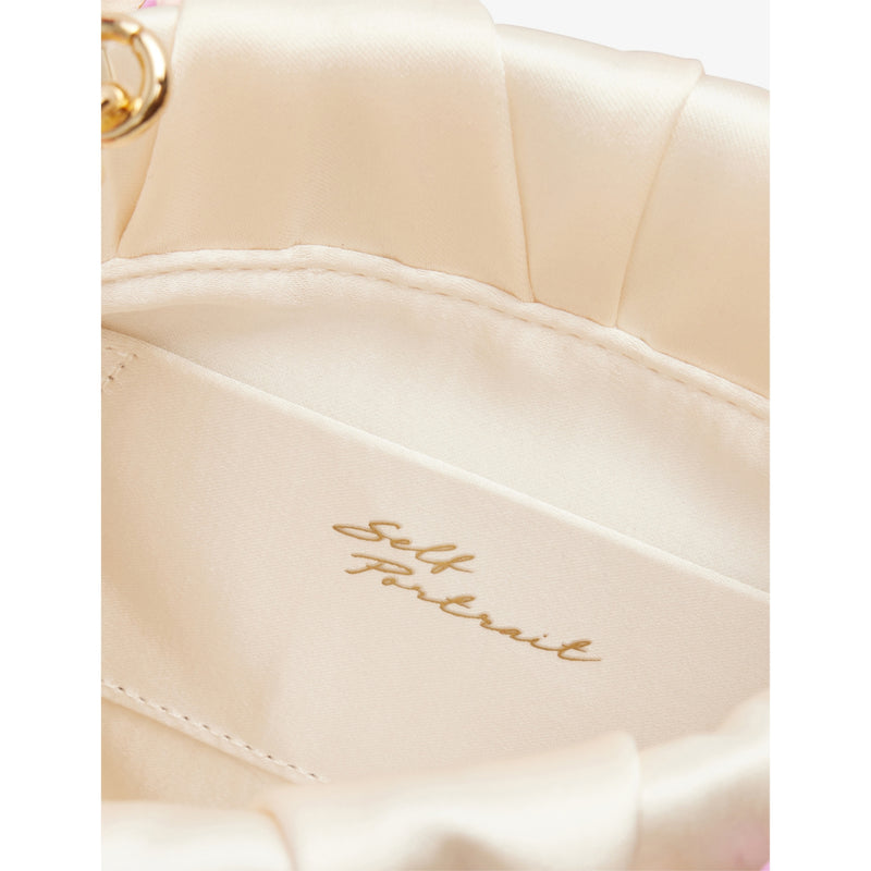 Self-Portrait flower-embellished satin bucket bag - British product