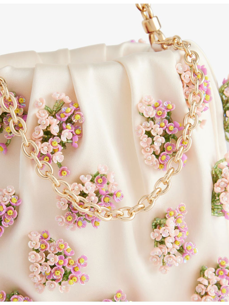 Self-Portrait flower-embellished satin bucket bag - British product
