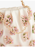 Self-Portrait flower-embellished satin bucket bag - British product