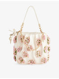 Self-Portrait flower-embellished satin bucket bag - British product