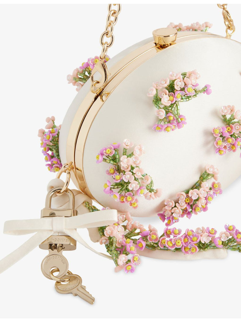 Self-Portrait floral beaded satin clutch - British product