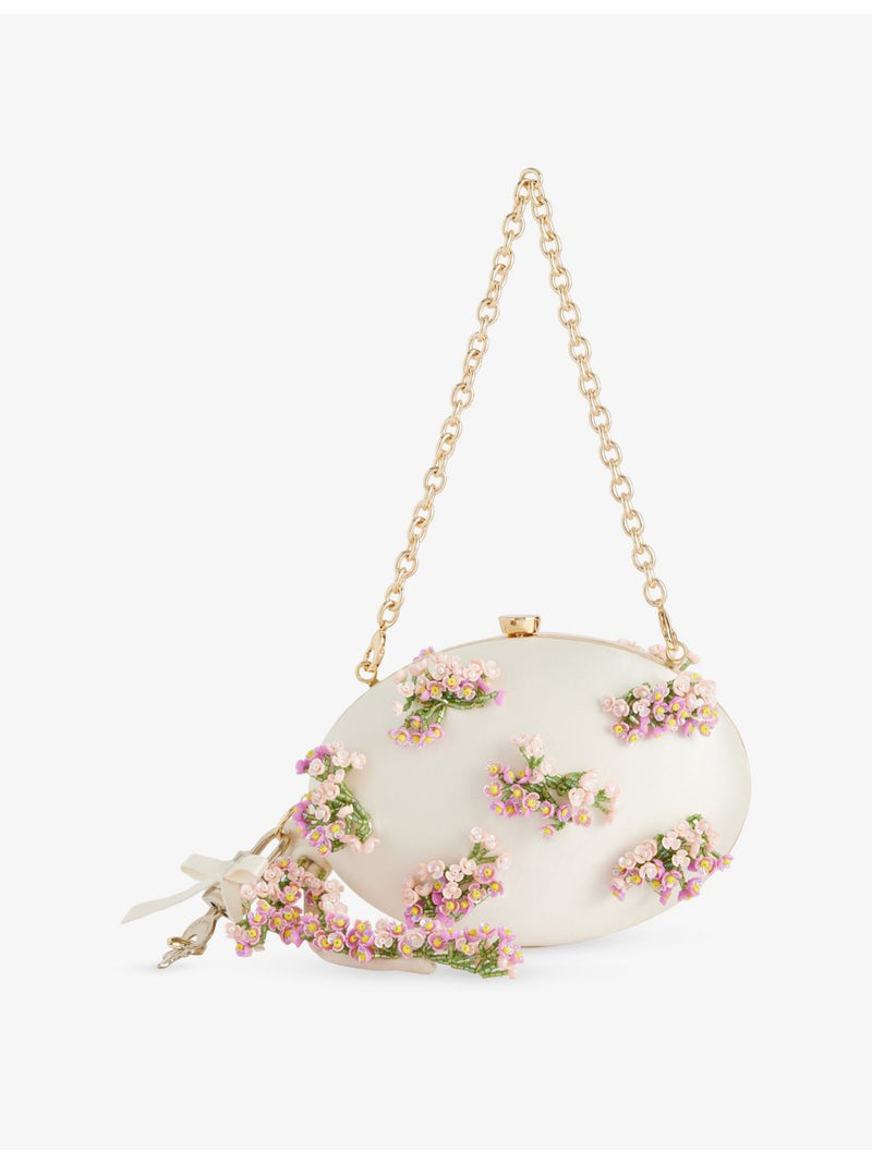Self-Portrait floral beaded satin clutch - British product