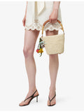 Self-Portrait charm-embellished raffia bucket bag - British product