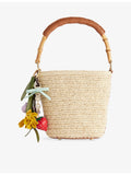 Self-Portrait charm-embellished raffia bucket bag - British product