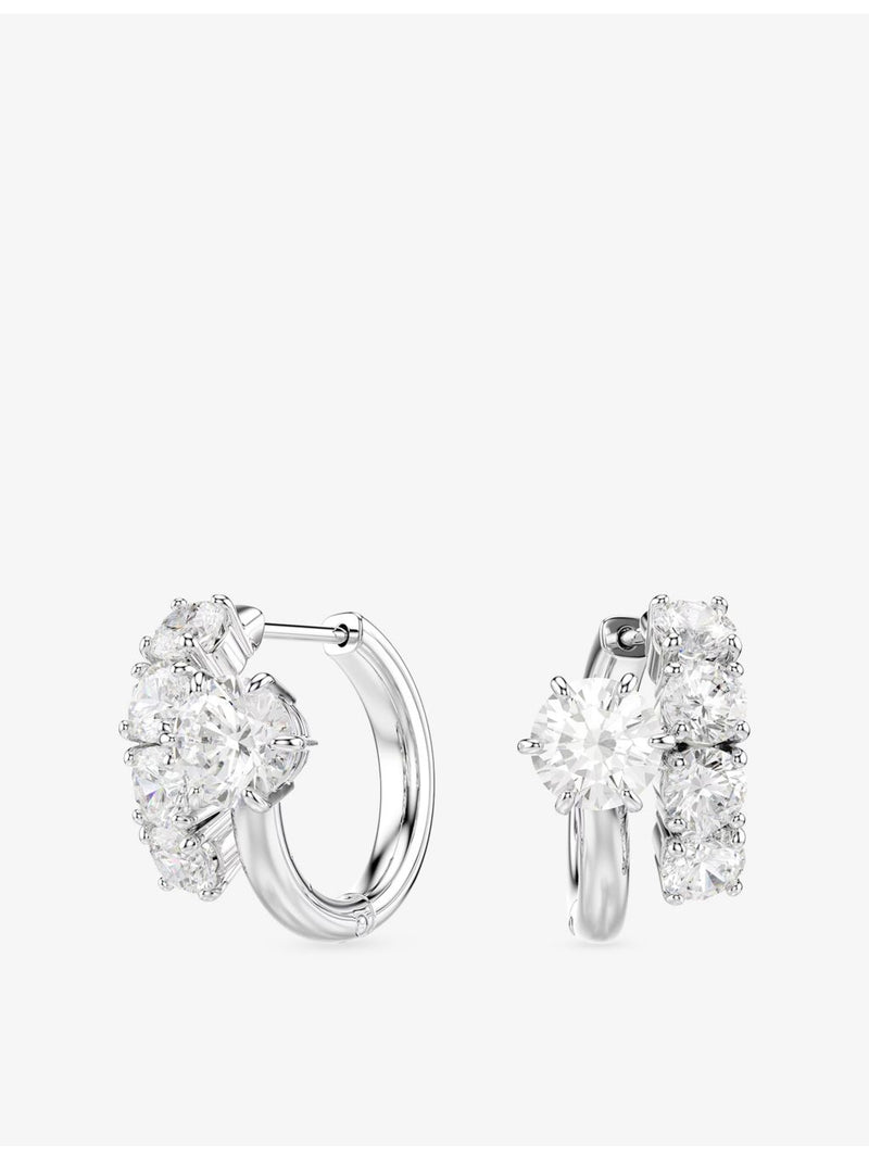 Swarovski rhodium-plated cubic zirconia hoop earrings 1.5x1x1.9cm, UK version