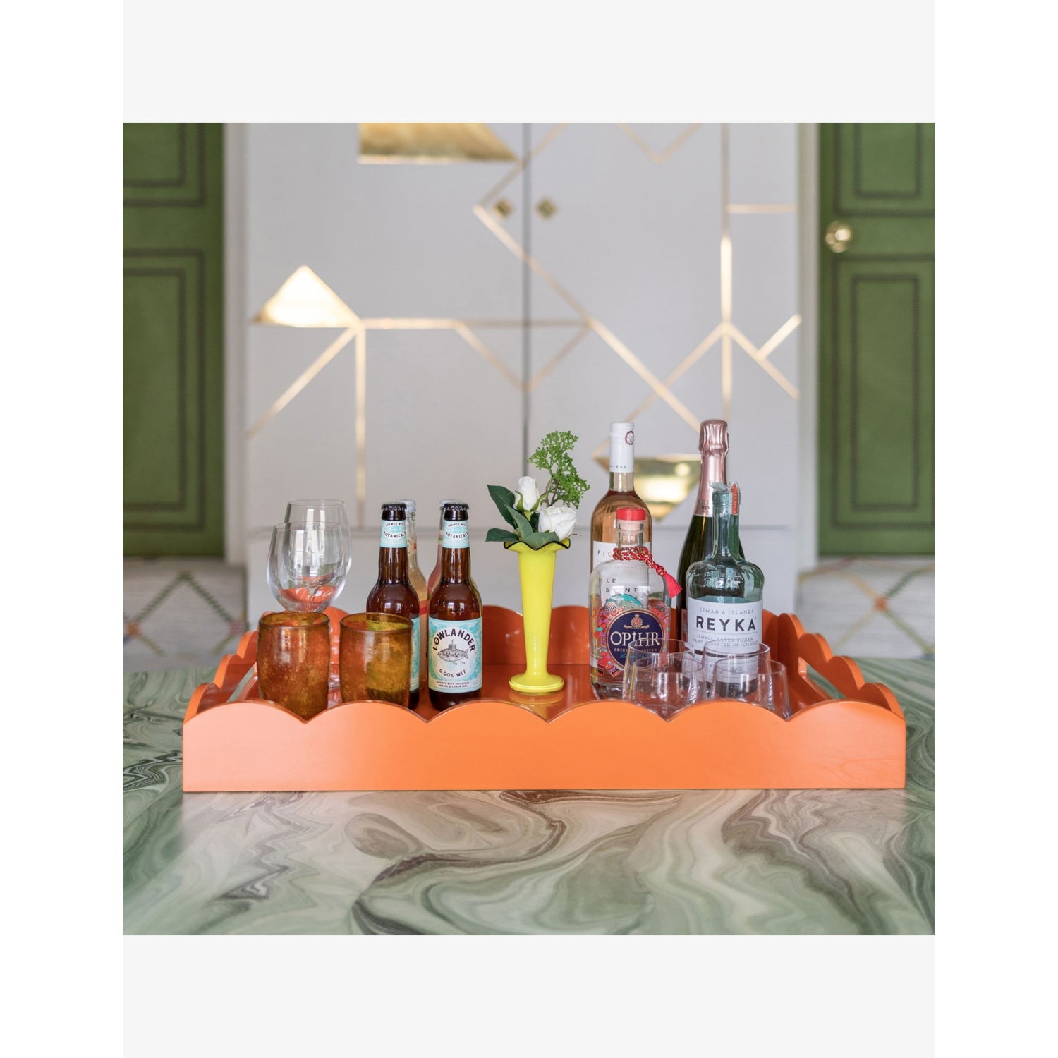 Addison Ross large lacquered scallop ottoman tray (British brand)