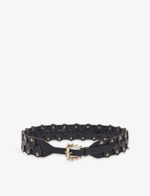 Sandro Interlaced Stud-Embellished Leather Belt