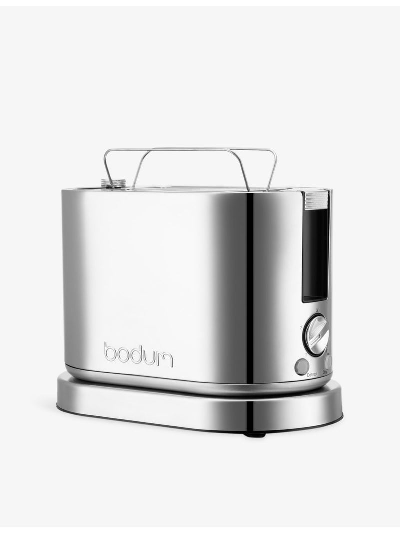 Bodum 2-slice stainless steel toaster with warming rack - British product
