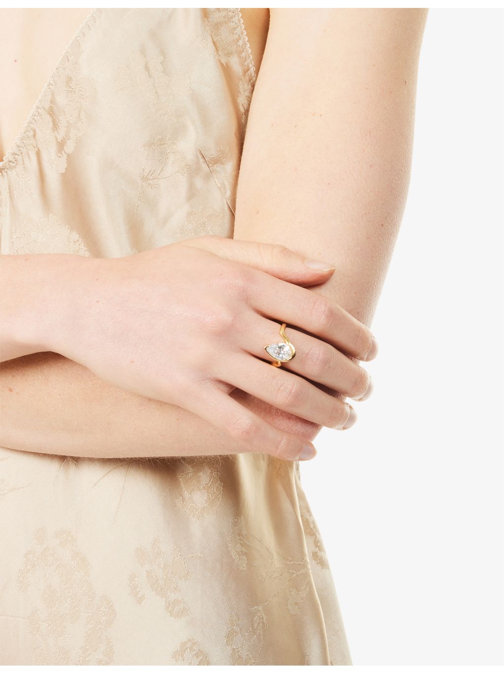 Indigolune Lyric 18ct gold plated ring with pear-cut cubic zirconia (British brand)