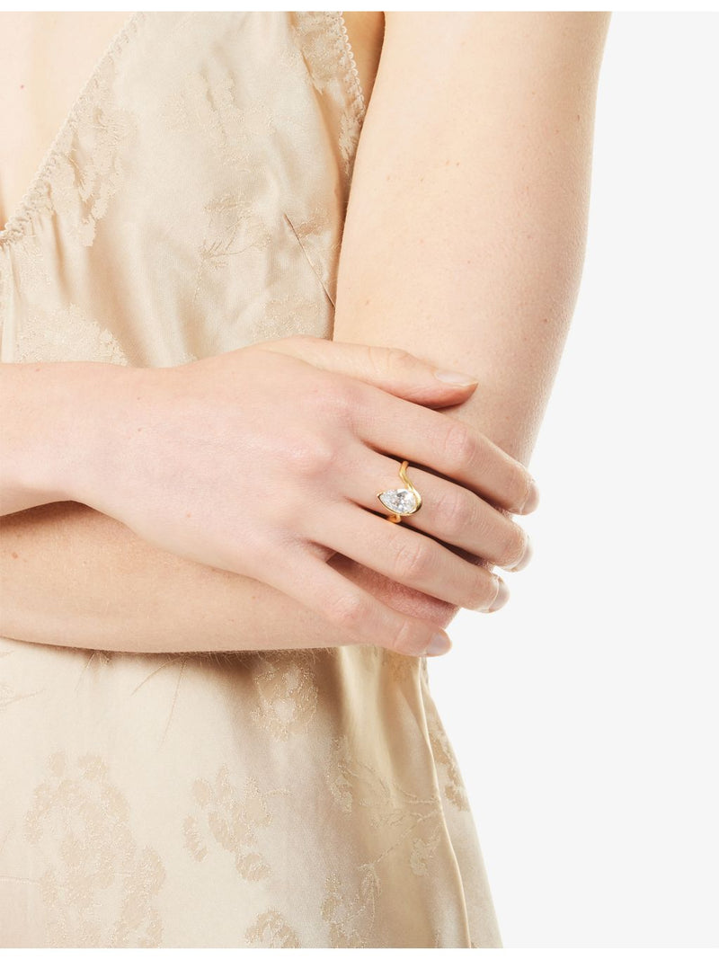 Indigolune Lyric 18ct gold plated ring with pear-cut cubic zirconia (British brand)