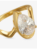 Indigolune Lyric 18ct gold plated ring with pear-cut cubic zirconia (British brand)