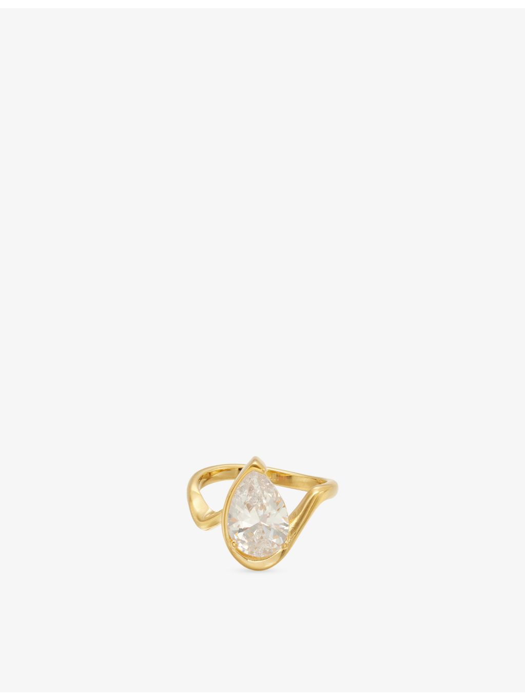 Indigolune Lyric 18ct gold plated ring with pear-cut cubic zirconia (British brand)