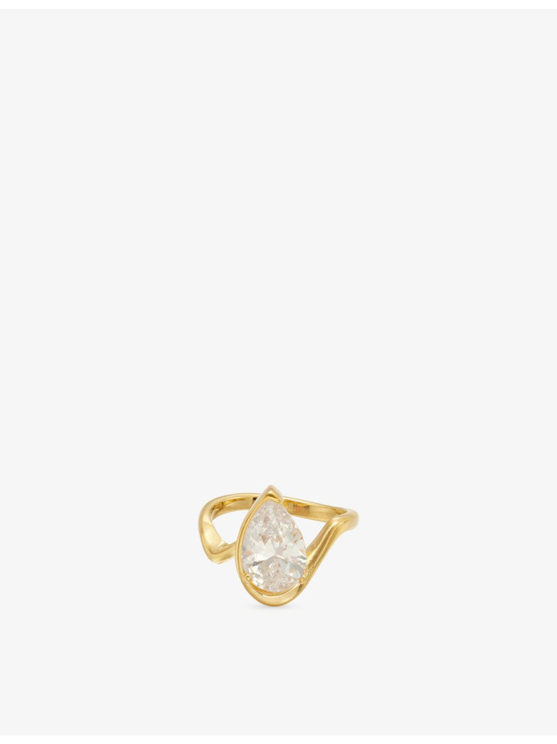 Indigolune Lyric 18ct gold plated ring with pear-cut cubic zirconia (British brand)