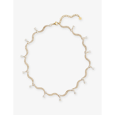 selfridges Indigo Lune Serenna 18ct Gold Plated Stainless-Steel and Cubic Zirconia Drop Necklace- Buy online at McGrocer