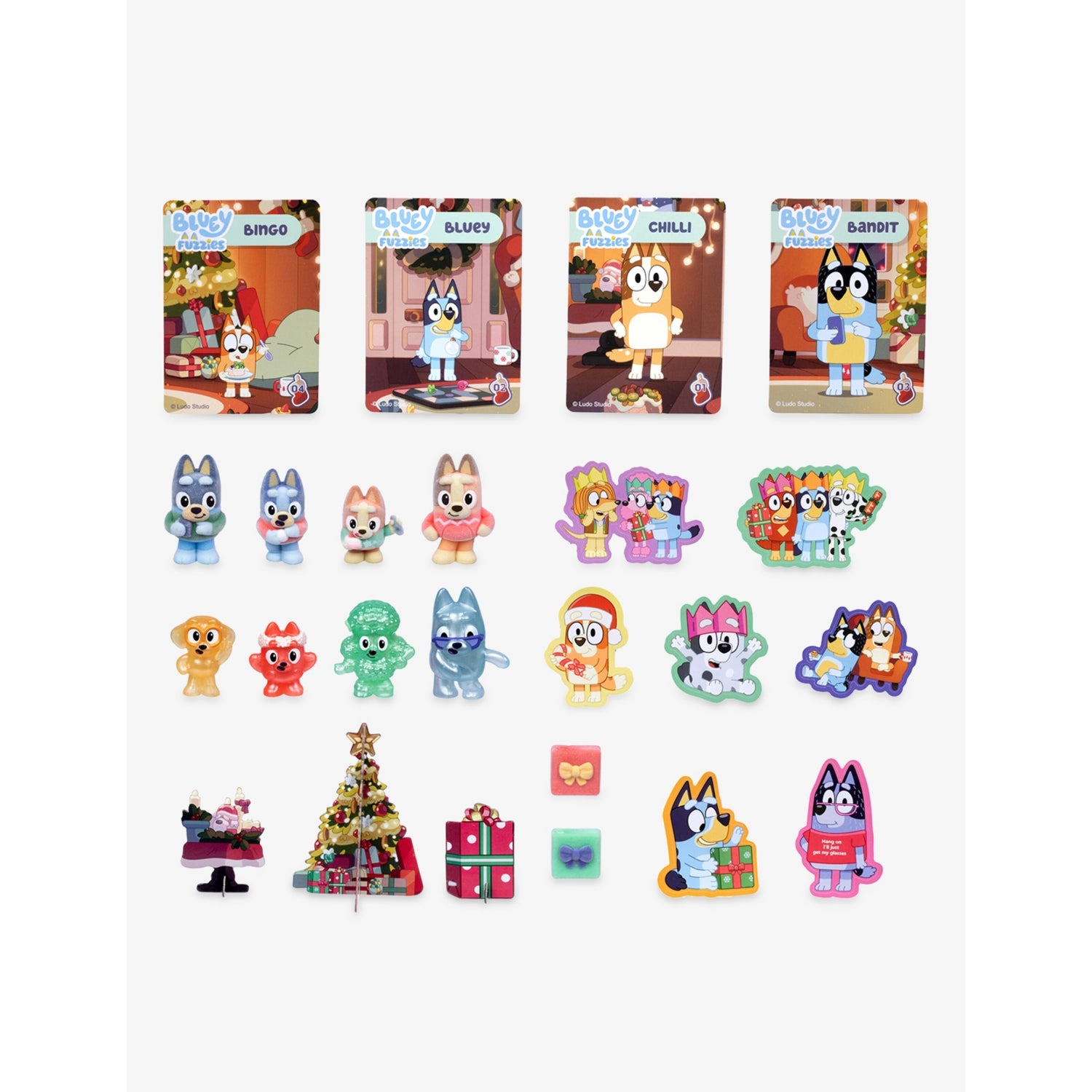 Bluey Fuzzies advent calendar with 24 gifts (British brand)