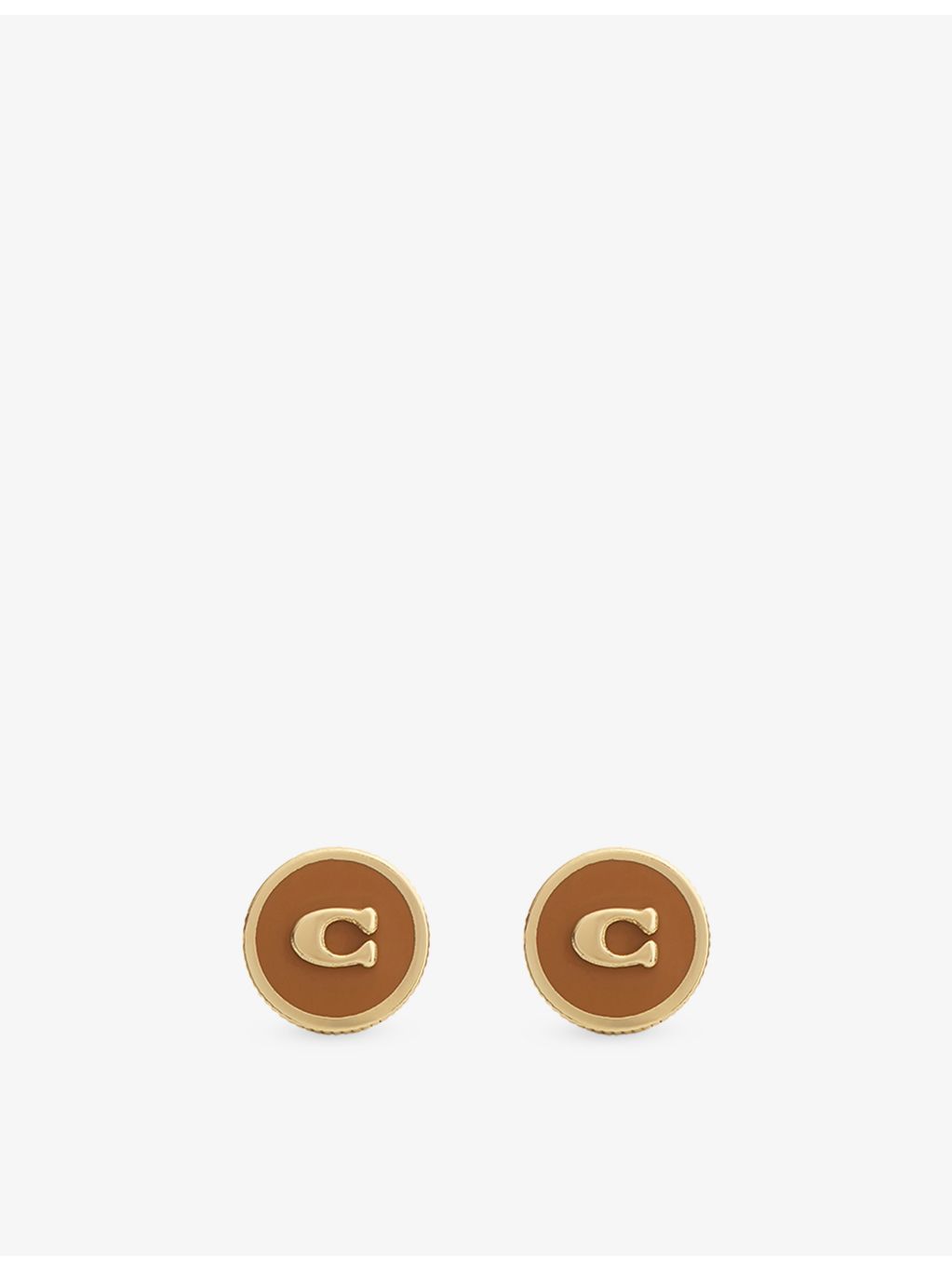 Coach enamel C coin stud earrings in gold-plated brass - British product
