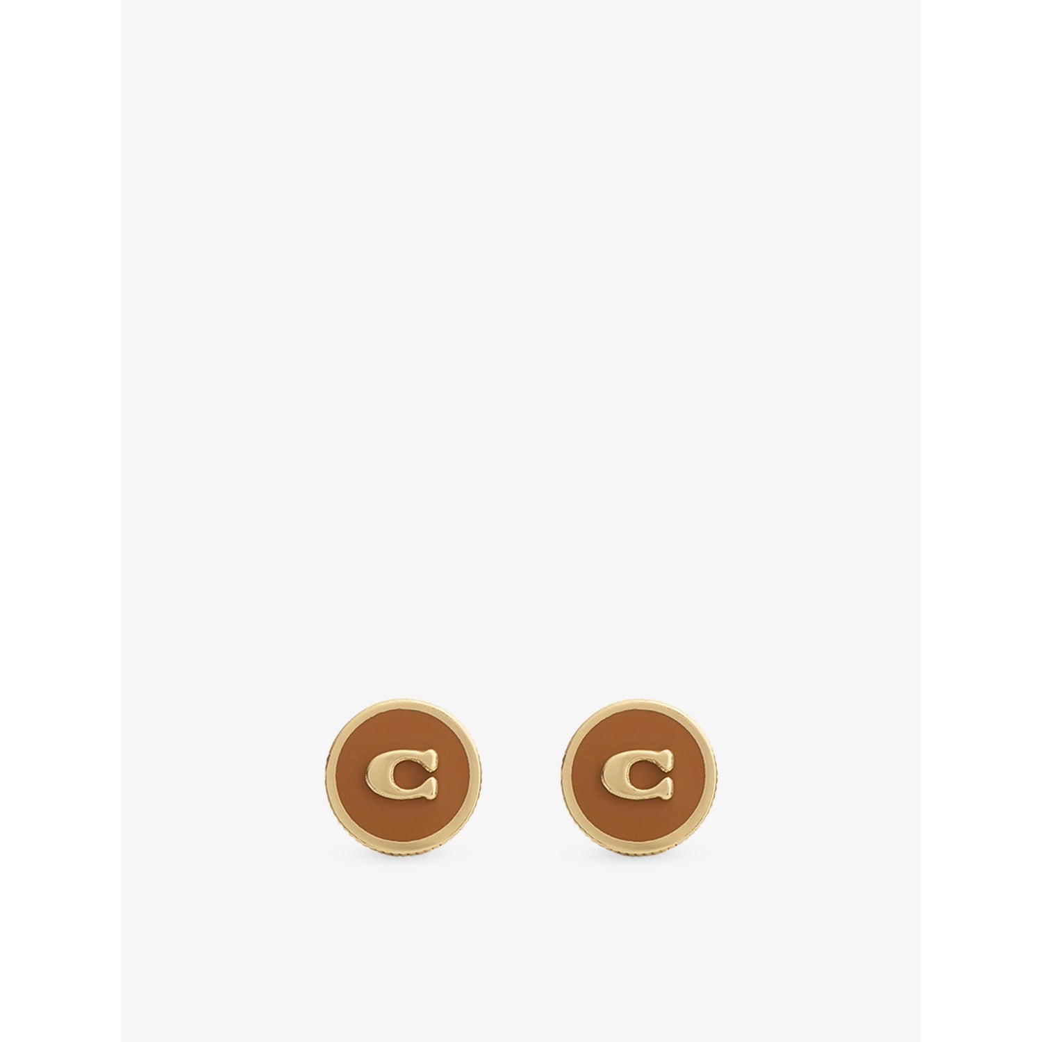 Coach enamel C coin stud earrings in gold-plated brass - British product
