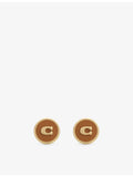 Coach enamel C coin stud earrings in gold-plated brass - British product