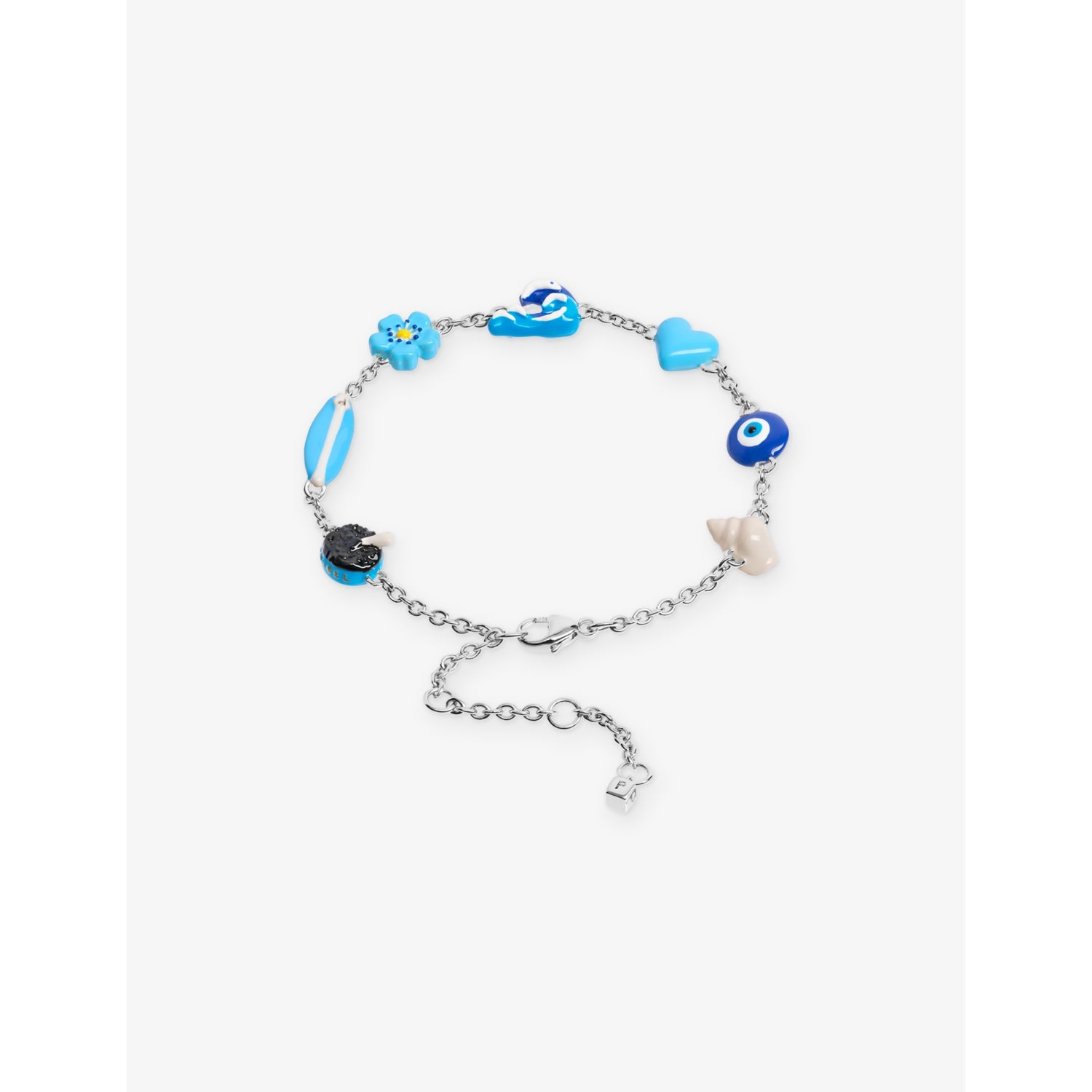 Poubel sterling silver charm bracelet with sea-inspired charms, imported from the UK