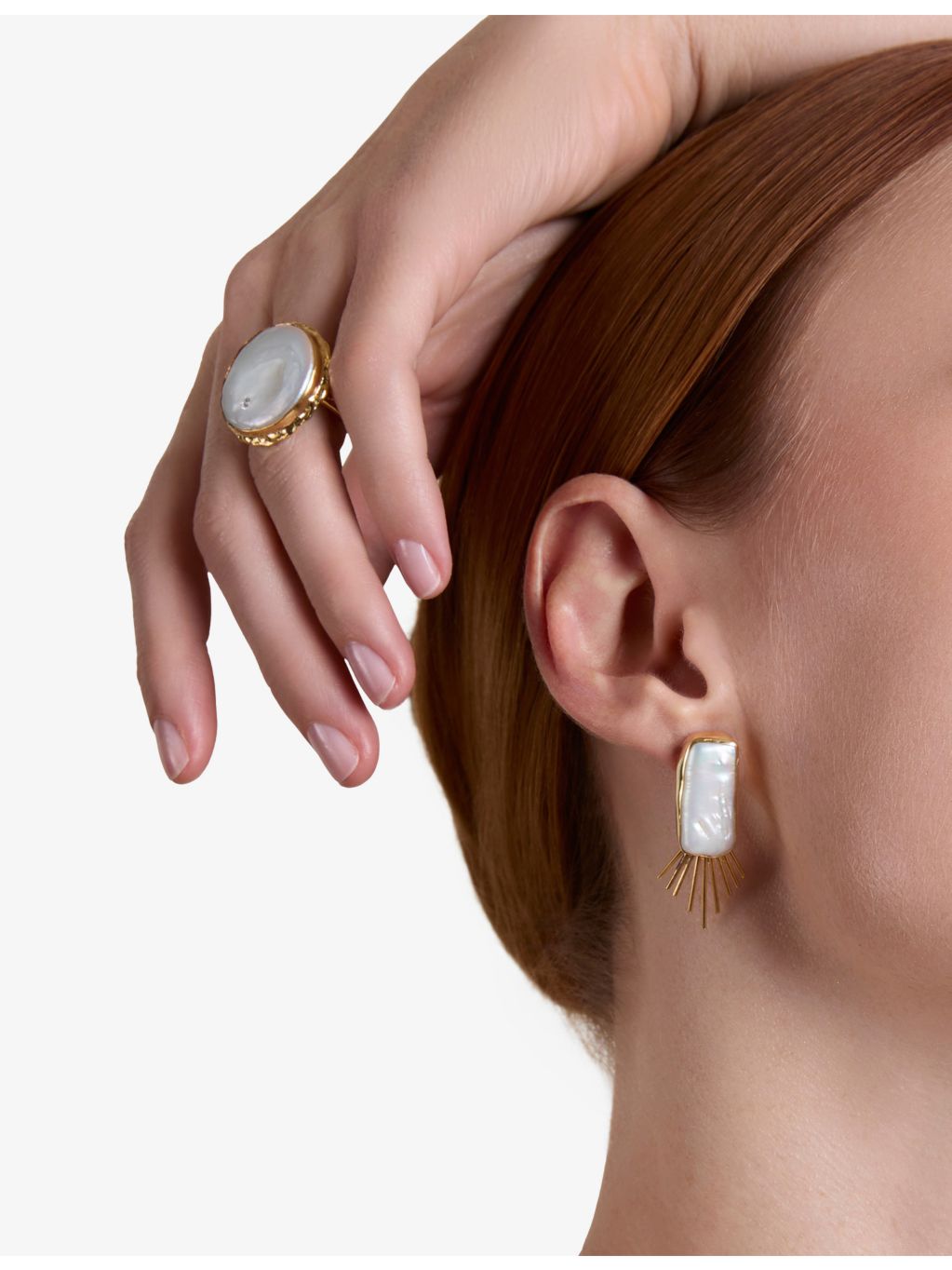 Ece London Theia gold pearl earrings 4.2cm, UK version