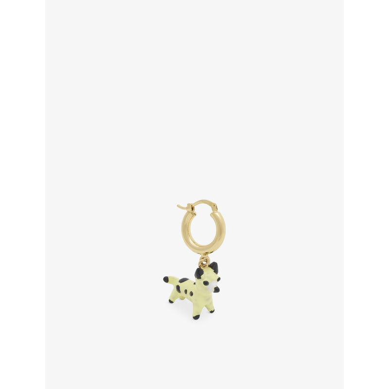 Marni dog charm hoop earrings in polished brass with enamel (British brand)