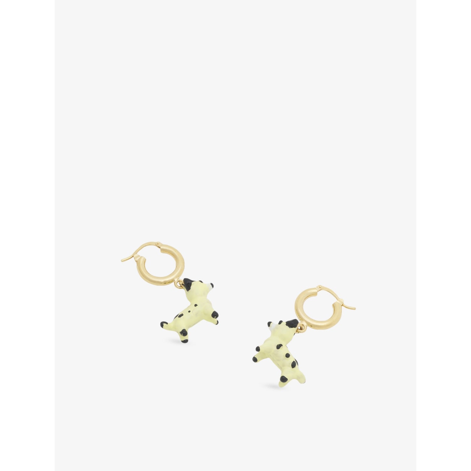 Marni dog charm hoop earrings in polished brass with enamel (British brand)