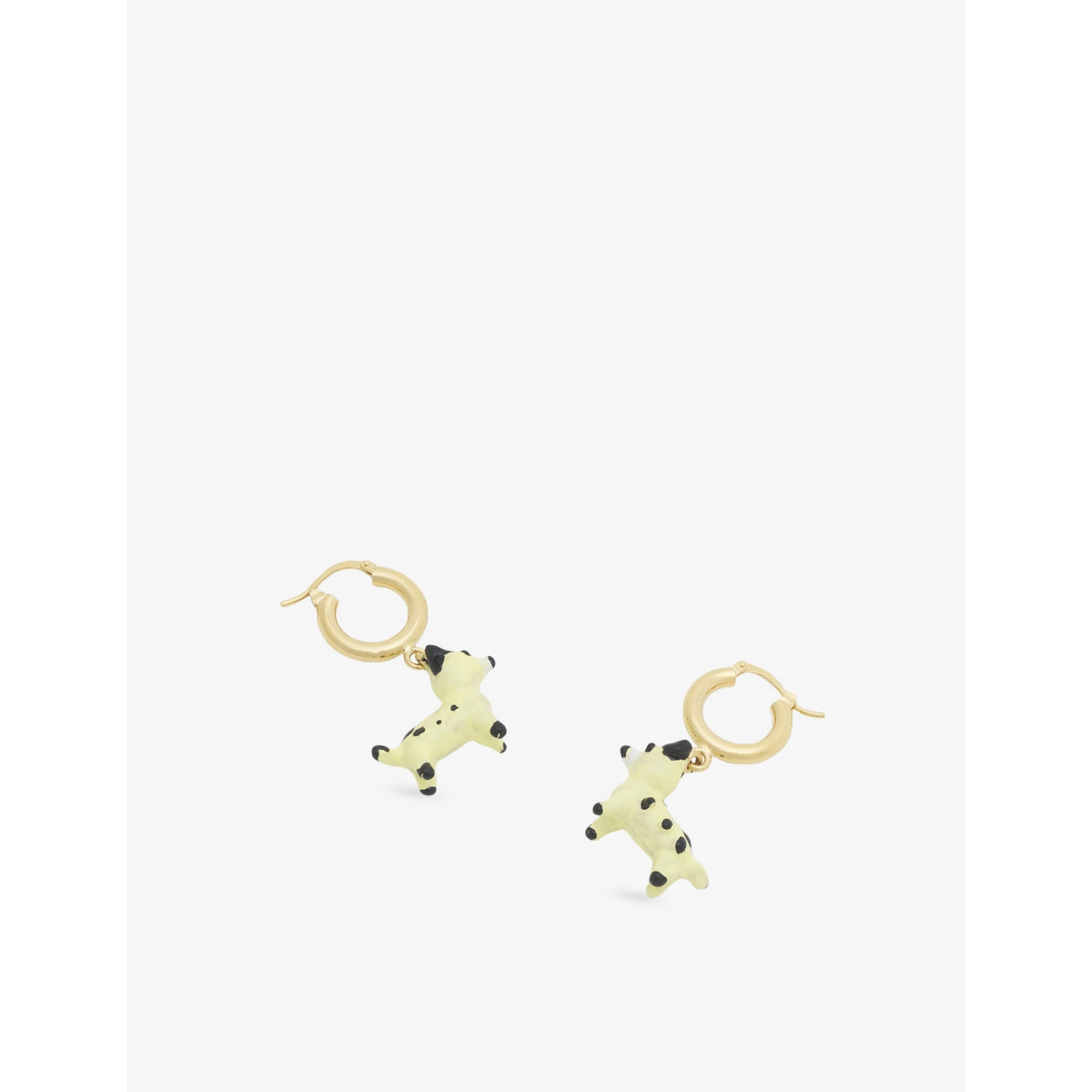 Marni dog charm hoop earrings in polished brass with enamel (British brand)