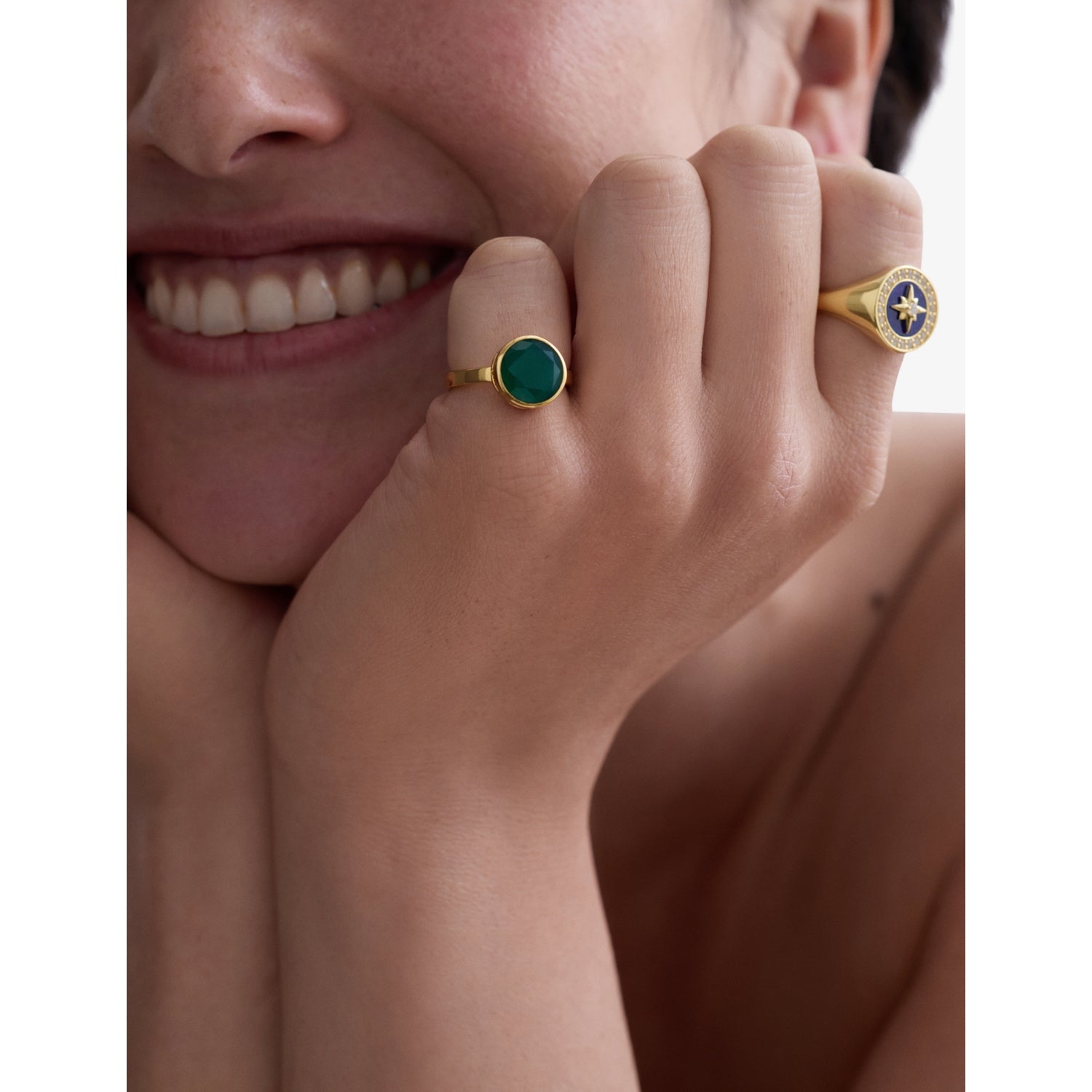 Astley Clarke green agate ring 18ct gold plated, UK version