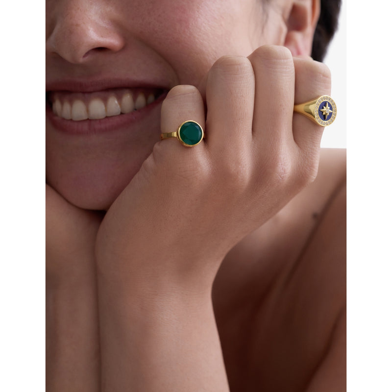 Astley Clarke green agate ring 18ct gold plated, UK version