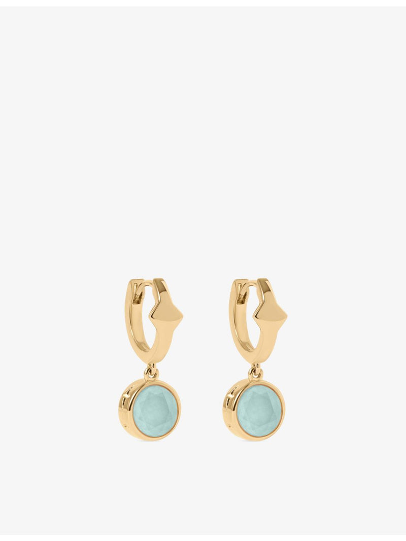 Astley Clarke Gold Luna huggie earrings with aqua quartzite (British brand)