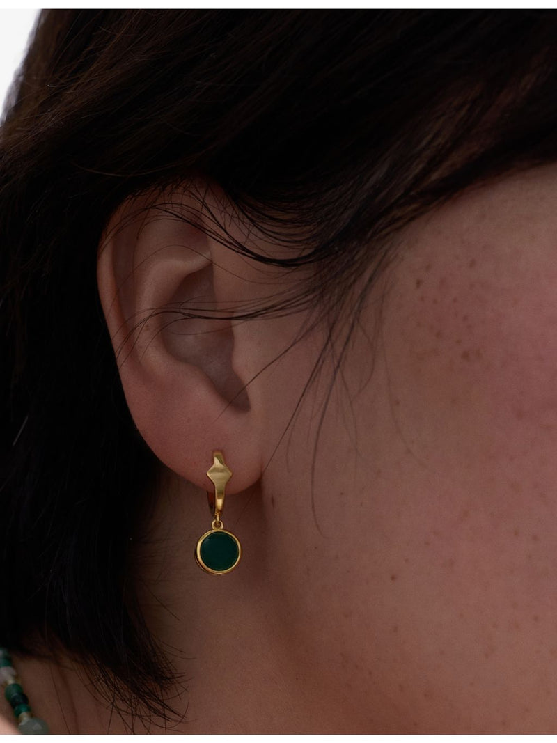 Astley Clarke green agate huggie earrings in gold plated silver - British product